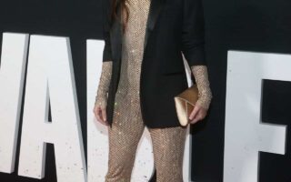 Sandra Bullock Wows in a Gold Jumpsuit on “The Unforgivable” Premiere
