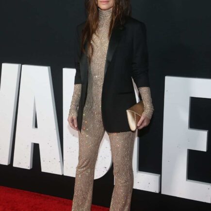 Sandra Bullock Wows in a Gold Jumpsuit on “The Unforgivable” Premiere