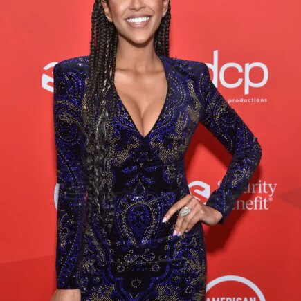 Tayshia Adams in Mini Dress and Braids at 2020 American Music Awards in LA