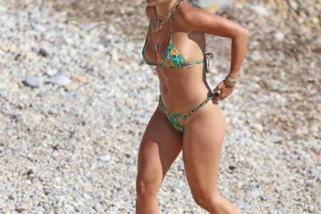 Rita Ora Mind-blowing in a Jungle-Themed Bikini at the Beach
