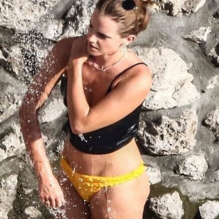 Emma Watson in a Black Bralette and Yellow Bikini Bottoms in Italy