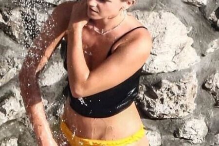 Emma Watson in a Black Bralette and Yellow Bikini Bottoms in Italy