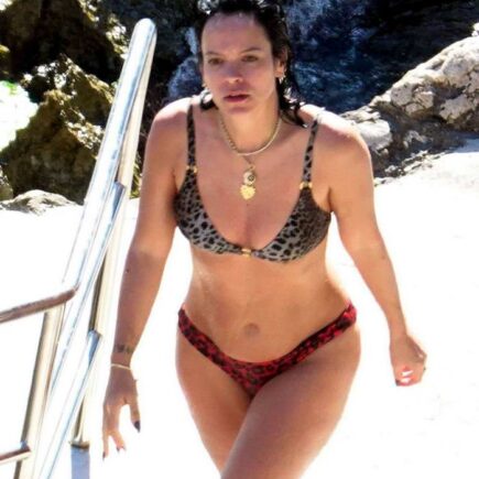 Lily Allen in a Mismatched Bikini at the Beach in Capri