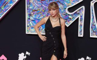Taylor Swift Stuns in Jimmy Choo Heels and Versace Gown at 2023 MTV VMAs