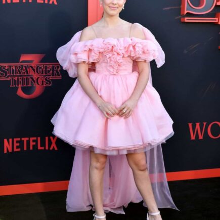 Millie Bobby Brown Stuns in Pink Rodarte Dress at “Stranger Things” Premiere