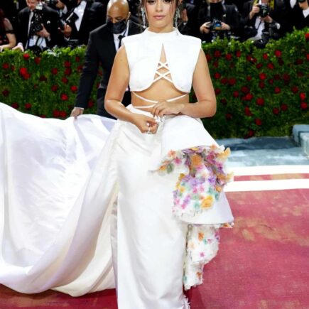 Camila Cabello Sparkles in White Crop Top and Skirt at the 2022 Met Gala