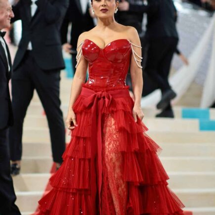 Salma Hayek Ignites the Met Gala 2023 in a Red Fiery Gucci Dress