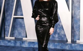 Alexandra Daddario in a Black Dress at the 2023 Vanity Fair Oscars Party