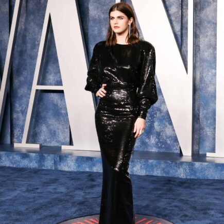 Alexandra Daddario in a Black Dress at the 2023 Vanity Fair Oscars Party