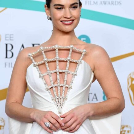 Lily James Stuns at the 2023 BAFTAs in a Custom Tamara Ralph Gown