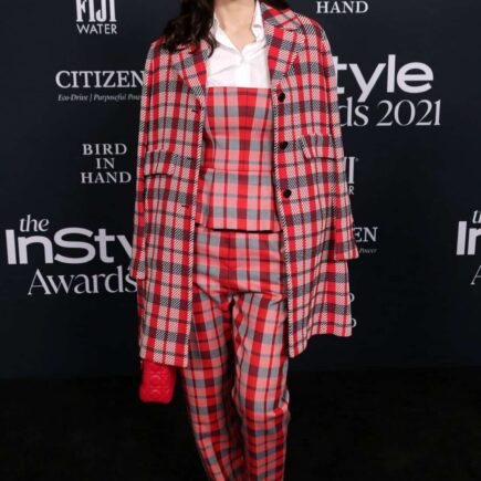 Alexandra Daddario Looks Chic in Red Plaid Set at InStyle Awards