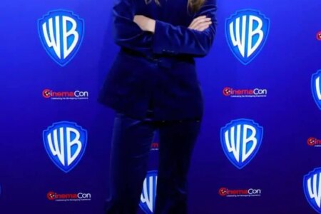 Olivia Wilde Stuns in a Blue Velvet Pantsuit at 2022 CinemaCon in Las Vegas