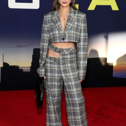 Jamie Chung Wears Cut-out Plaid Pants at the Premiere of Ambulance in LA