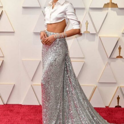 Zendaya Wows in a White Crop Top and Silver Sequin Skirt at the 2022 Oscars