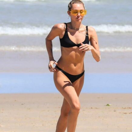 Miley Cyrus Flaunts Her Fit Physique in a Black Bikini at Byron Bay