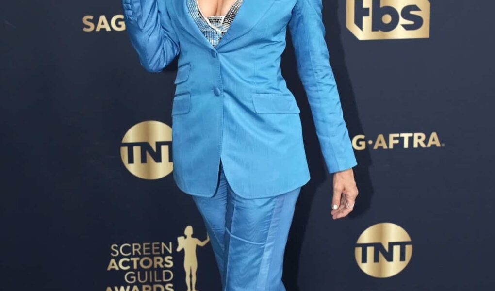 Mira Sorvino Looks Sensational in a Blue Pantsuit at the 2022 SAG Awards