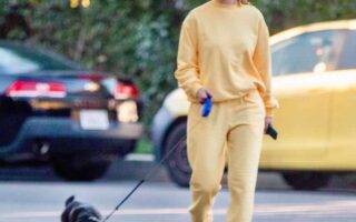 Lily James Goes Out in a Yellow Sweatsuit to Walk her Boyfriend’s Dog in LA
