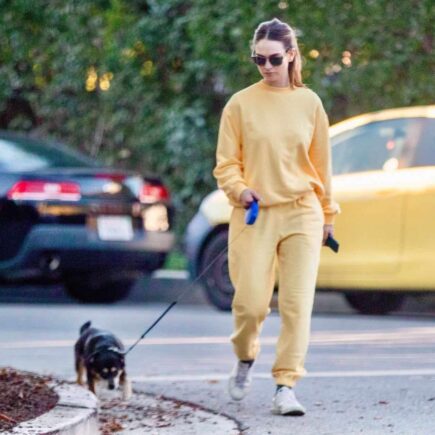 Lily James Goes Out in a Yellow Sweatsuit to Walk her Boyfriend’s Dog in LA