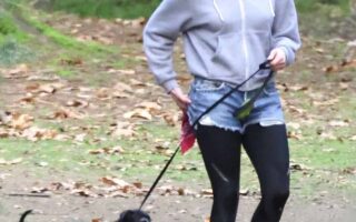 Sarah Silverman Takes Her Dog Mary for a Cozy Walk in a Park in Los Feliz