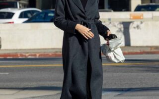 Gal Gadot Looked Stylish in a Dark Gray Coat when she Went Shopping in LA