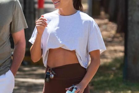 Kayla Itsines Displayed her Toned Abs as she Enjoyed a Stroll in Adelaide