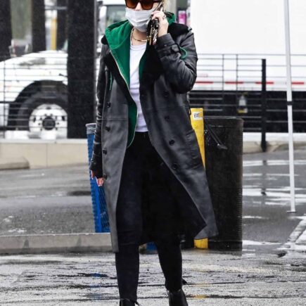 Ashley Benson Looked Chic in a Leather Coat During the Stormy Weather in LA