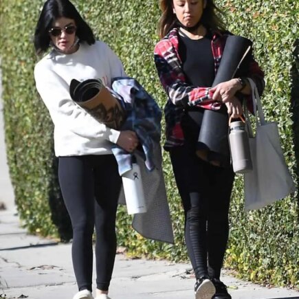 Lucy Hale Wore Slippers and a Sweatshirt as she Walked to Yoga Class