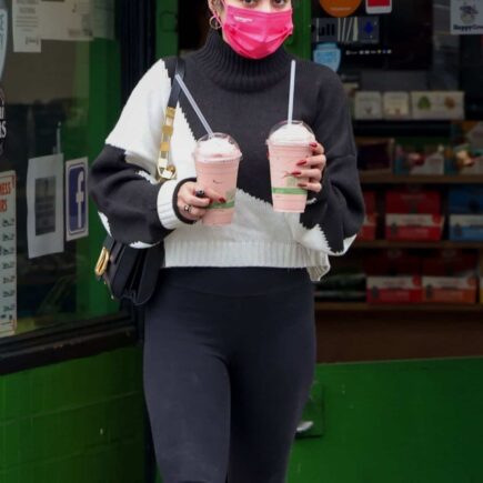 Vanessa Hudgens Looked Chic in Black and White while Carrying Two Smoothies