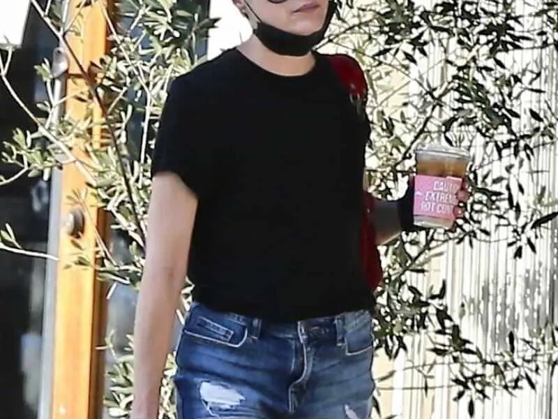 Selma Blair Sports a Jean Shorts at Alfred Coffee in Studio City