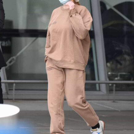 Lindsay Lohan in a Comfy Organic Sweatsuit at JFK Airport in New York