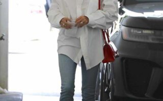 Hailey Rhode Bieber in Balenciaga White Shirt & Khaite Kyle Blue Jeans Visiting a Skincare Clinic