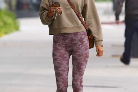 Alessandra Ambrosio in Gymshark Camo Seamless Leggings in LA