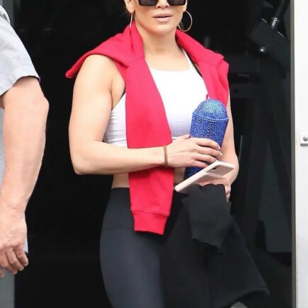 Jennifer Lopez in Black Spandex Leggings Leaving the Gym in Miami