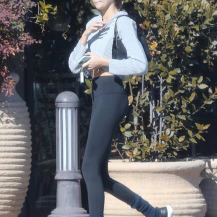 Kaia Gerber Sporty in Black Athletic Leggings & Black Sneakers Out in Malibu