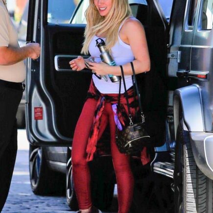 Hilary Duff in Red Spandex Leggings Out in Los Angeles