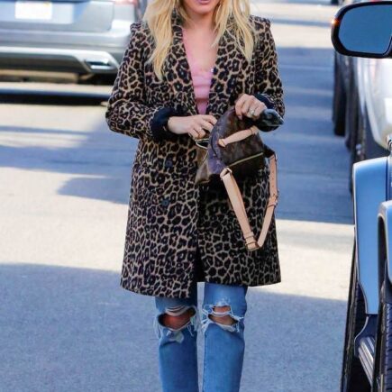 Hilary Duff in Leopard Coat Out for Lunch in Sherman Oaks