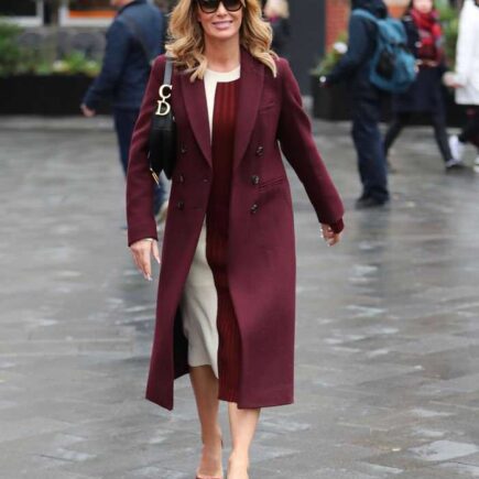 Amanda Holden in Burgundy Coat Leaving Heart Radio Studios in London