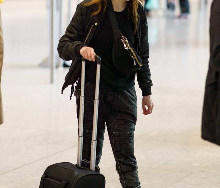 Anna Kendrick at Heathrow Airport in London
