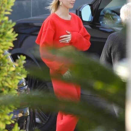 Hailey Rhode Bieber Out in a Red Sweats in LA