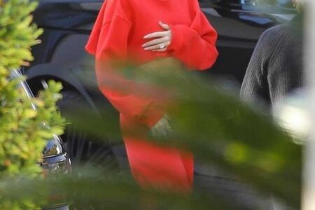 Hailey Rhode Bieber Out in a Red Sweats in LA