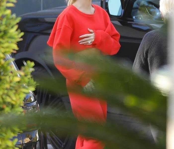 Hailey Rhode Bieber Out in a Red Sweats in LA