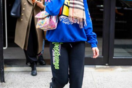 Dua Lipa in Colorful Sweats Exiting Hotel in New York City