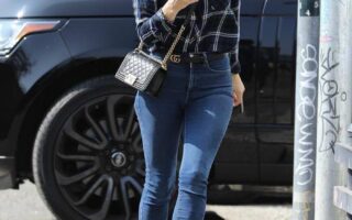 Katharine McPhee in Casual Flannel Shirt Out in West Hollywood