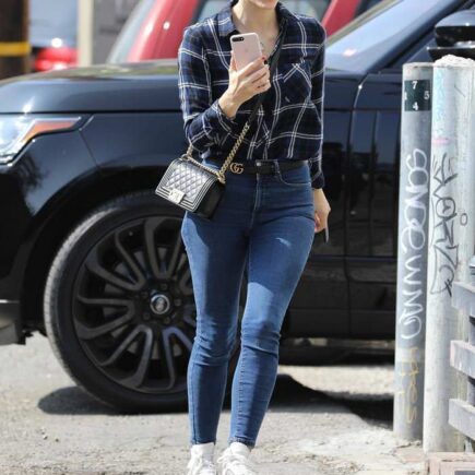 Katharine McPhee in Casual Flannel Shirt Out in West Hollywood