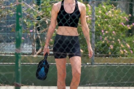 Emma Watson Plays the Padel in a Black Sports Bra and Matching Shorts