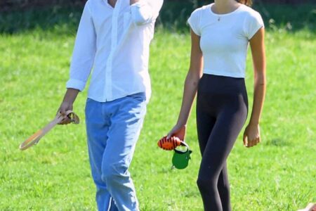 Kaia Gerber at a Dog Park in Los Angeles with Male Friend