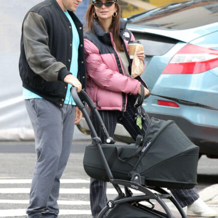 Emily Ratajkowski Out in Soho with Husband and Their Newborn