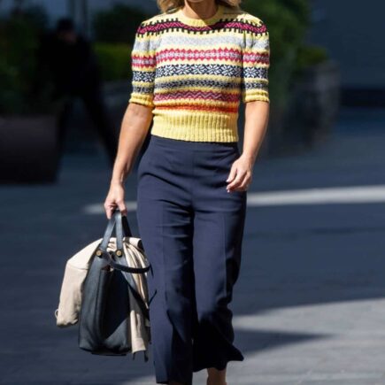 Charlotte Hawkins in Colorful Sweater Enjoys a Casual Stroll