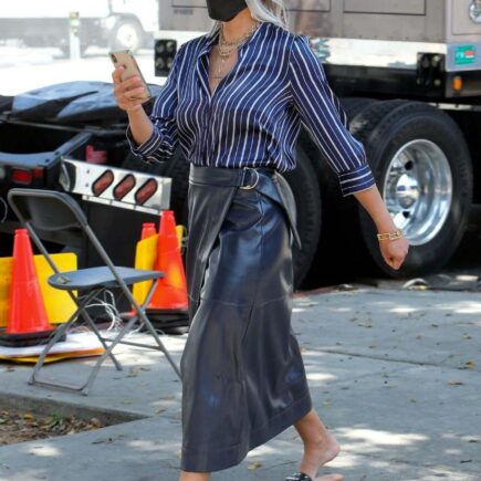 Brittany Daniel Looking Stylish in Leather Skirt in LA