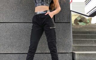 Laura Offermann Posing in Crop Top and Black Pants